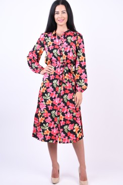 Rochie Dama Jacqueline De Yong Rosie L/s Shirt Midi Black/Pink Flowers